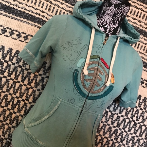 Vintage 1990’s Element Appliqué Logo Short Sleeve Zip Up Hoodie Size XS-Small - Picture 5 of 9